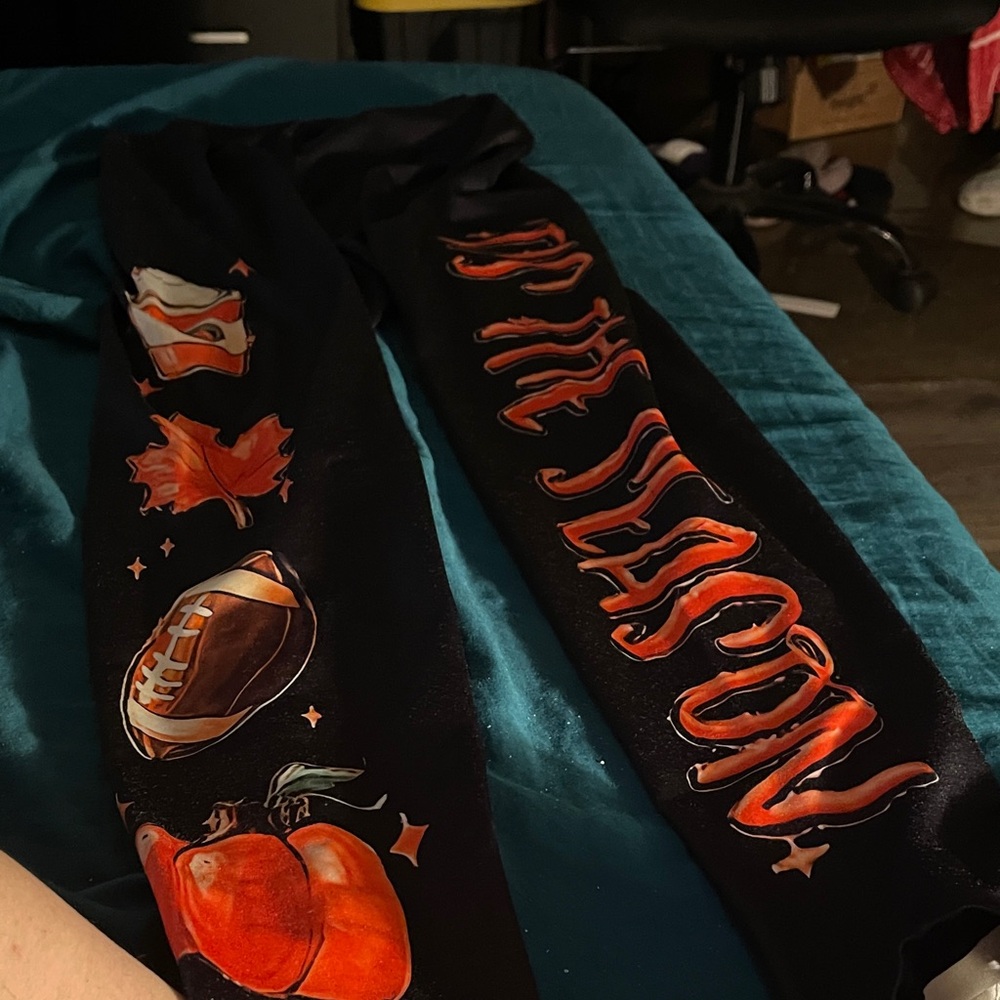 Kids Black Leggings with Orange Fall Graphics